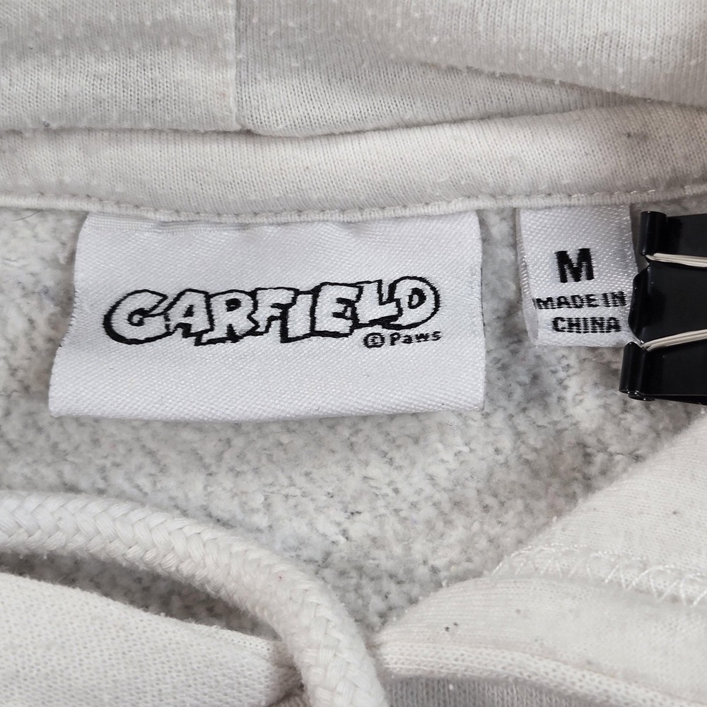 Garfield Hoodie Sweatshirt Mens Medium White Comic Strip Graphic Pullover Fleece - Picture 2 of 11